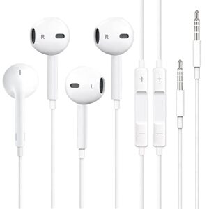 2 pack-earbuds headphones with 3.5mm plug [mfi certified] wired earphones with mic, volume control compatible with iphone,ipad,ipod,computer,mp3/4,android and most 3.5mm audio devices