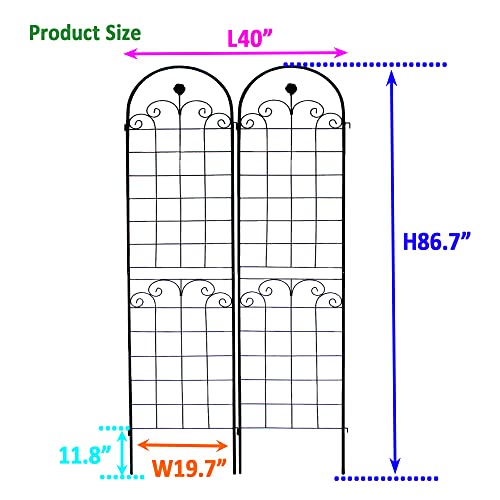 2 Pack Metal Garden Trellis for Climbing Plants Outdoor 86.7'' x 19.7'' Rustproof Plant Support Rose Trellis Netting Trellis Black