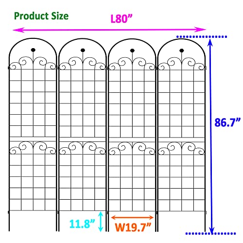 4 Pack Metal Garden Trellis for Climbing Plants Outdoor 86.7'' x 19.7'' Rustproof Plant Support Rose Trellis Netting Trellis Black