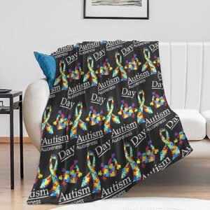 Soft Flannel Blanket for Men Women, Compatible with Colorful Puzzle Autism Awareness Black, Lightweight Fall Blankets Queen King Size, Warmer Personalized Throw Blanket for Sofa Couch Bed Birthday