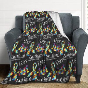 soft flannel blanket for men women, compatible with colorful puzzle autism awareness black, lightweight fall blankets queen king size, warmer personalized throw blanket for sofa couch bed birthday