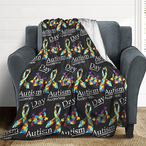 Soft Flannel Blanket for Men Women, Compatible with Colorful Puzzle Autism Awareness Black, Lightweight Fall Blankets Queen King Size, Warmer Personalized Throw Blanket for Sofa Couch Bed Birthday