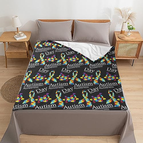 Soft Flannel Blanket for Men Women, Compatible with Colorful Puzzle Autism Awareness Black, Lightweight Fall Blankets Queen King Size, Warmer Personalized Throw Blanket for Sofa Couch Bed Birthday