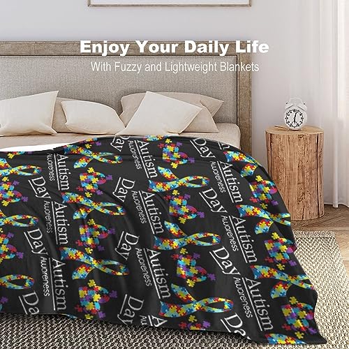 Soft Flannel Blanket for Men Women, Compatible with Colorful Puzzle Autism Awareness Black, Lightweight Fall Blankets Queen King Size, Warmer Personalized Throw Blanket for Sofa Couch Bed Birthday