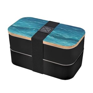 the deep blue sea adult lunch box, bento box, with cutlery set of 3, 2 compartments, rectangular, lunch box for adults