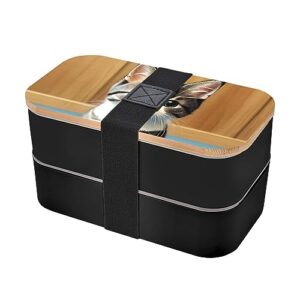 bedroom kitten adult lunch box, bento box, with cutlery set of 3, 2 compartments, rectangular, lunch box for adults
