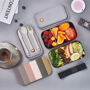 A Warm And Rustic Colour Scheme Adult Lunch Box, Bento Box, With Cutlery Set Of 3, 2 Compartments, Rectangular, Lunch Box For Adults