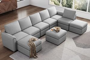 linsy home modular sectional sofa, oversized sectional couch with storage, ottomans, modular sectional sleeper sofa with memory foam, 9 seat u shape sofa set for living room, grey