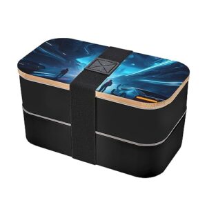 science fiction future adult lunch box, bento box, with cutlery set of 3, 2 compartments, rectangular, lunch box for adults