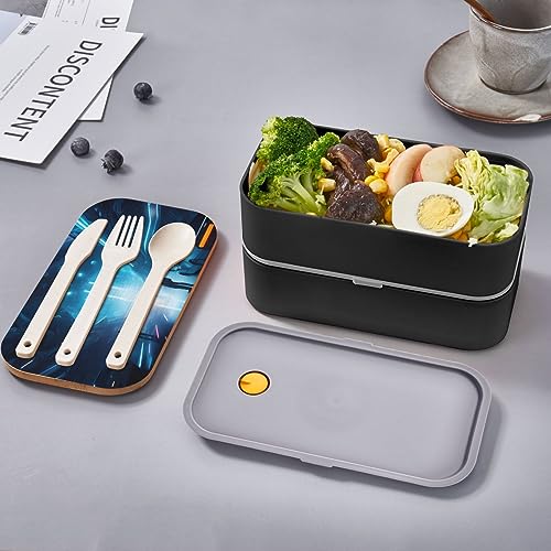 Science Fiction Future Adult Lunch Box, Bento Box, With Cutlery Set Of 3, 2 Compartments, Rectangular, Lunch Box For Adults