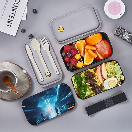 Science Fiction Future Adult Lunch Box, Bento Box, With Cutlery Set Of 3, 2 Compartments, Rectangular, Lunch Box For Adults