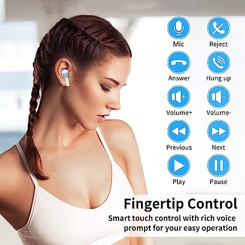 TOPFREE Wireless Earbuds Bluetooth 5.3 Headphones with Charging Case HiFi Stereo Sound in-Ear Earphones Built-in Mic IPX7 Waterproof Touch Control Ear Bud Auto Pairing Noise Cancelling Headset