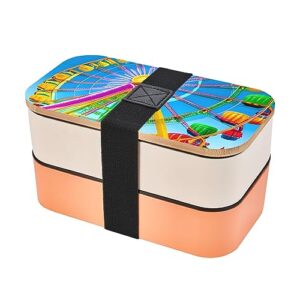 corlorful park adult lunch box, bento box, with cutlery set of 3, 2 compartments, rectangular, lunch box for adults