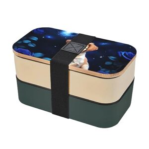 puppy blue rose adult lunch box, bento box, with cutlery set of 3, 2 compartments, rectangular, lunch box for adults