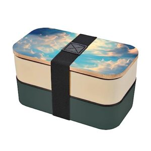 cloudy sky adult lunch box, bento box, with cutlery set of 3, 2 compartments, rectangular, lunch box for adults