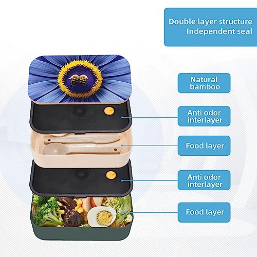 Flower Heart Bee Adult Lunch Box, Bento Box, With Cutlery Set Of 3, 2 Compartments, Rectangular, Lunch Box For Adults