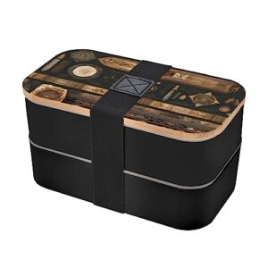 bohemian style adult lunch box, bento box, with cutlery set of 3, 2 compartments, rectangular, lunch box for adults