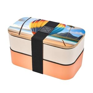 hawaii hot air balloon adult lunch box, bento box, with cutlery set of 3, 2 compartments, rectangular, lunch box for adults