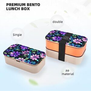 Purple Camellia Adult Lunch Box, Bento Box, With Cutlery Set Of 3, 2 Compartments, Rectangular, Lunch Box For Adults