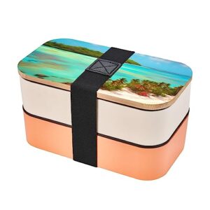 caribbean scenery adult lunch box, bento box, with cutlery set of 3, 2 compartments, rectangular, lunch box for adults