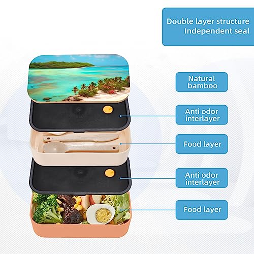 Caribbean Scenery Adult Lunch Box, Bento Box, With Cutlery Set Of 3, 2 Compartments, Rectangular, Lunch Box For Adults