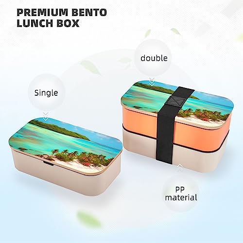 Caribbean Scenery Adult Lunch Box, Bento Box, With Cutlery Set Of 3, 2 Compartments, Rectangular, Lunch Box For Adults