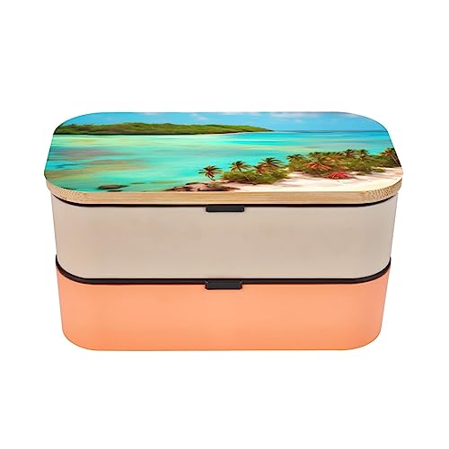 Caribbean Scenery Adult Lunch Box, Bento Box, With Cutlery Set Of 3, 2 Compartments, Rectangular, Lunch Box For Adults