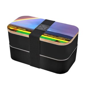 evening rainbow adult lunch box, bento box, with cutlery set of 3, 2 compartments, rectangular, lunch box for adults