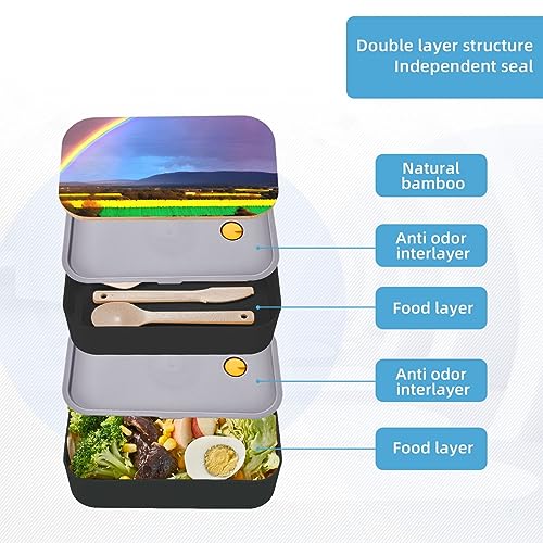 Evening Rainbow Adult Lunch Box, Bento Box, With Cutlery Set Of 3, 2 Compartments, Rectangular, Lunch Box For Adults