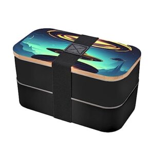 spacecraft descend adult lunch box, bento box, with cutlery set of 3, 2 compartments, rectangular, lunch box for adults