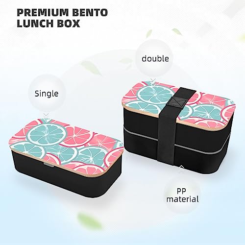 Pink Blue Citrus Slices Adult Lunch Box, Bento Box, With Cutlery Set Of 3, 2 Compartments, Rectangular, Lunch Box For Adults