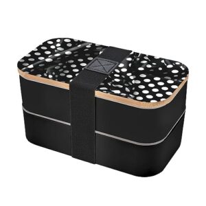 black and white corrugated dots adult lunch box, bento box, with cutlery set of 3, 2 compartments, rectangular, lunch box for adults