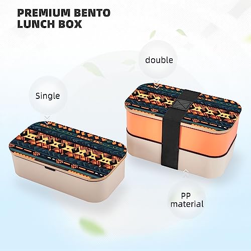 African Tribal Ethnic Texture Adult Lunch Box, Bento Box, With Cutlery Set Of 3, 2 Compartments, Rectangular, Lunch Box For Adults