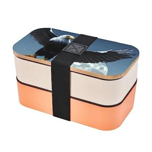 eagle under the stars adult lunch box, bento box, with cutlery set of 3, 2 compartments, rectangular, lunch box for adults