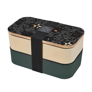 mysterious text adult lunch box, bento box, with cutlery set of 3, 2 compartments, rectangular, lunch box for adults
