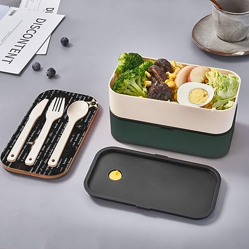 Mysterious Text Adult Lunch Box, Bento Box, With Cutlery Set Of 3, 2 Compartments, Rectangular, Lunch Box For Adults