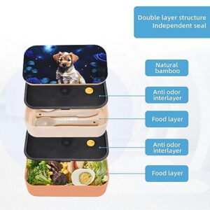 Puppy Blue Rose Adult Lunch Box, Bento Box, With Cutlery Set Of 3, 2 Compartments, Rectangular, Lunch Box For Adults