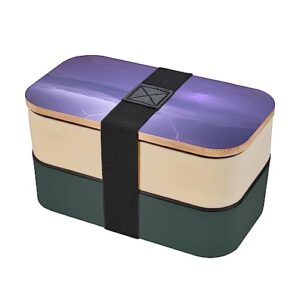 lightning storm adult lunch box, bento box, with cutlery set of 3, 2 compartments, rectangular, lunch box for adults