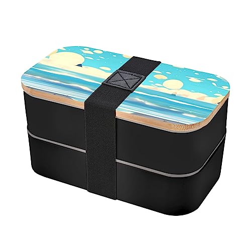 Beach Cartoon Adult Lunch Box, Bento Box, With Cutlery Set Of 3, 2 Compartments, Rectangular, Lunch Box For Adults