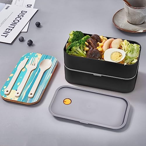 Beach Cartoon Adult Lunch Box, Bento Box, With Cutlery Set Of 3, 2 Compartments, Rectangular, Lunch Box For Adults