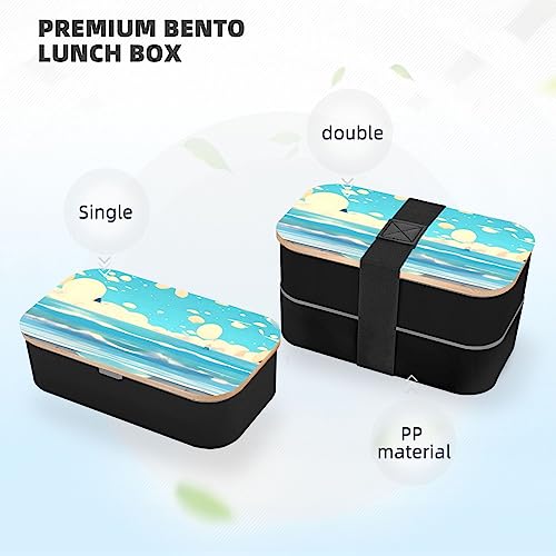 Beach Cartoon Adult Lunch Box, Bento Box, With Cutlery Set Of 3, 2 Compartments, Rectangular, Lunch Box For Adults