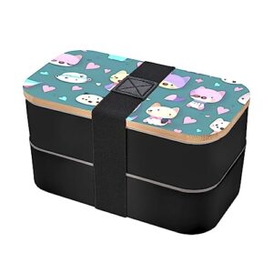 cute little fox adult lunch box, bento box, with cutlery set of 3, 2 compartments, rectangular, lunch box for adults