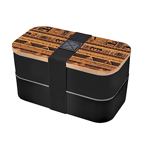 Egyptian Frescoes Adult Lunch Box, Bento Box, With Cutlery Set Of 3, 2 Compartments, Rectangular, Lunch Box For Adults