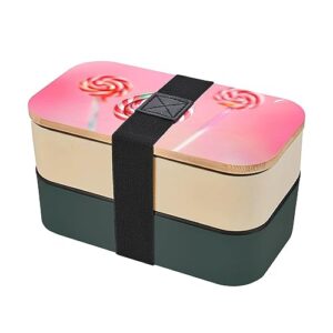 colorful lollipop adult lunch box, bento box, with cutlery set of 3, 2 compartments, rectangular, lunch box for adults