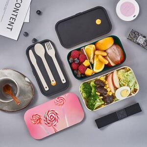 Colorful Lollipop Adult Lunch Box, Bento Box, With Cutlery Set Of 3, 2 Compartments, Rectangular, Lunch Box For Adults