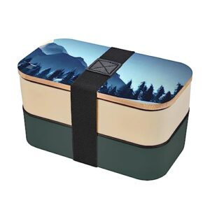 snowy forest adult lunch box, bento box, with cutlery set of 3, 2 compartments, rectangular, lunch box for adults