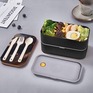 Dark Medium Adult Lunch Box, Bento Box, With Cutlery Set Of 3, 2 Compartments, Rectangular, Lunch Box For Adults