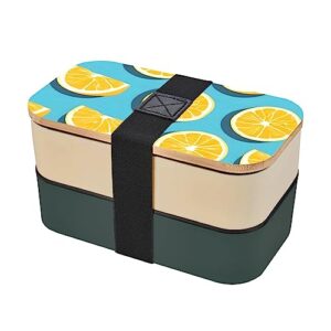 lemon wedges adult lunch box, bento box, with cutlery set of 3, 2 compartments, rectangular, lunch box for adults