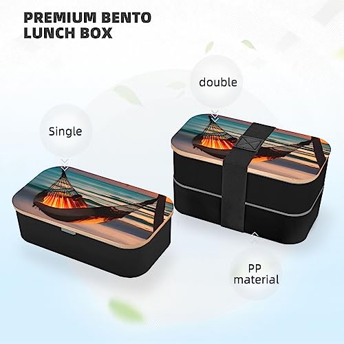 Sunset Beach Hammock Adult Lunch Box, Bento Box, With Cutlery Set Of 3, 2 Compartments, Rectangular, Lunch Box For Adults
