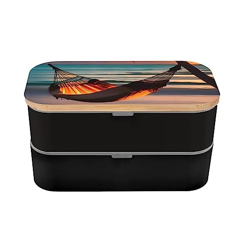 Sunset Beach Hammock Adult Lunch Box, Bento Box, With Cutlery Set Of 3, 2 Compartments, Rectangular, Lunch Box For Adults